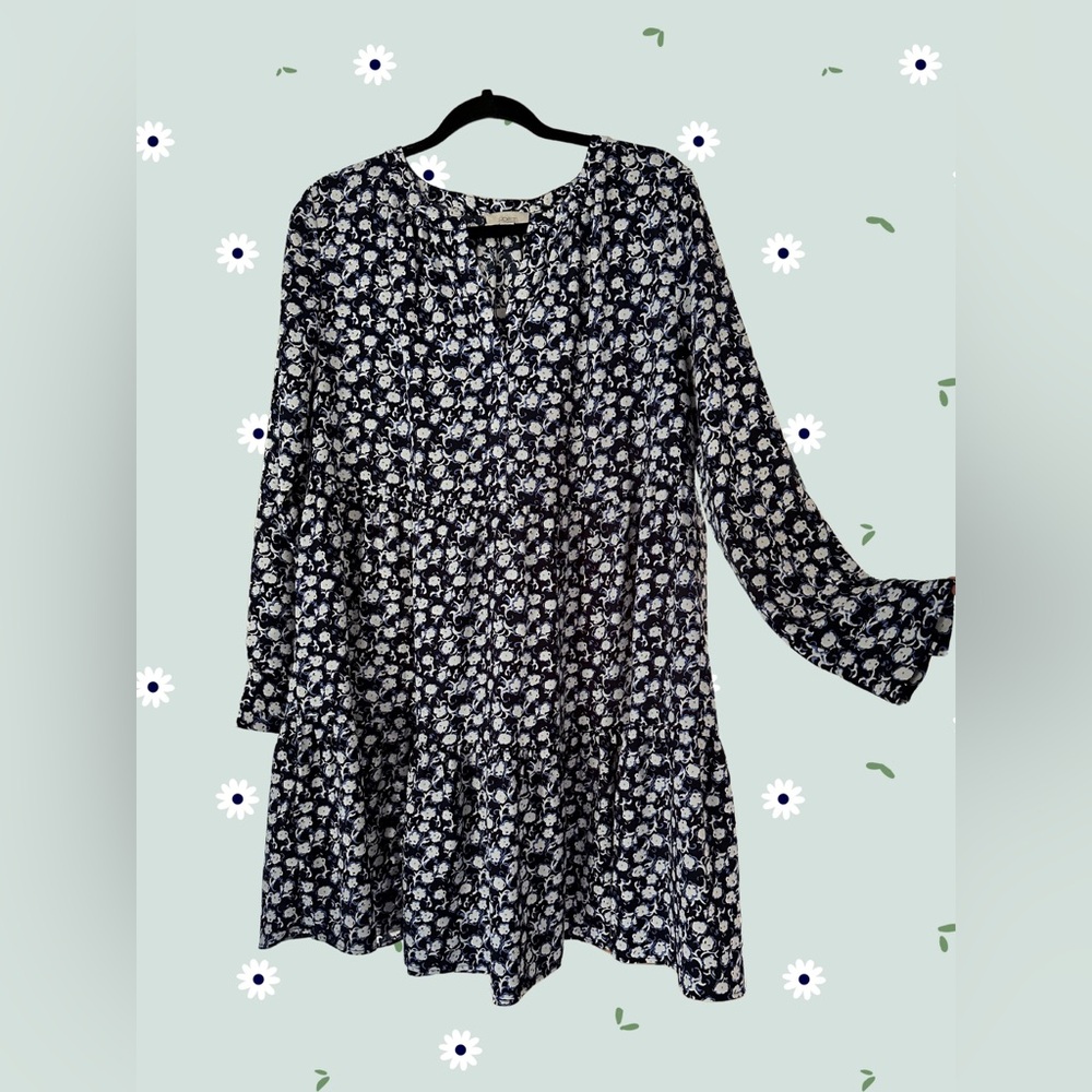 💙 Loft Long-Sleeve Babydoll Mini Dress / Summer Chic Old-Money Patterned Dress
